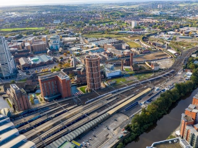 aerial view of Leeds Station