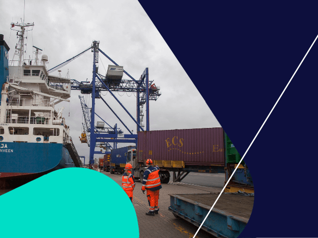 male and female loading cargo onto a ship