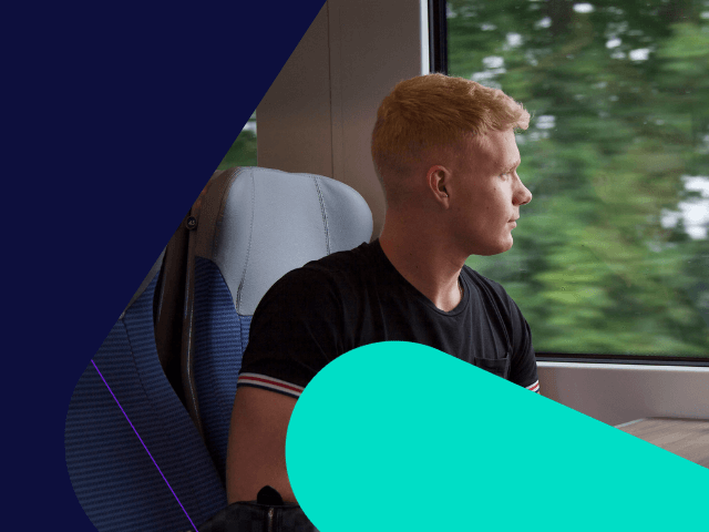 Male passenger on train